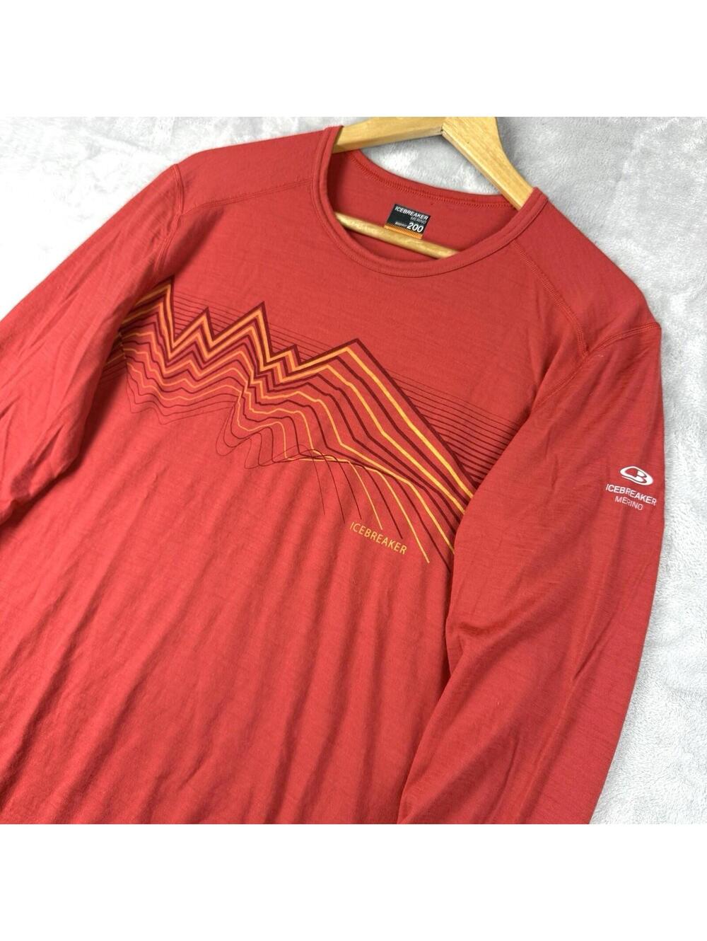 Icebreaker Merino 200 Wool Base Layer Shirt Orange Outdoor SizeL Bodyfit Outdoor